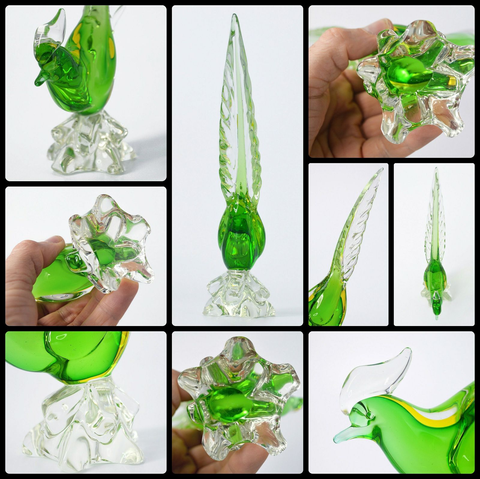 photo for sale Mid Century Art Glass Pheasant Bird | Mcm Glass | Bird Lover Gift | Green Glass Bird Figurine | Sommerso Glass