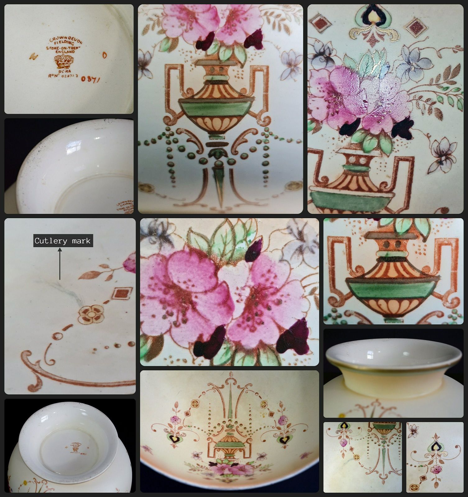 photo for sale Crown Devon Fielding " Dora " Porcelain Pedestal Bowl | Art Deco Bowl | English Dinnerware