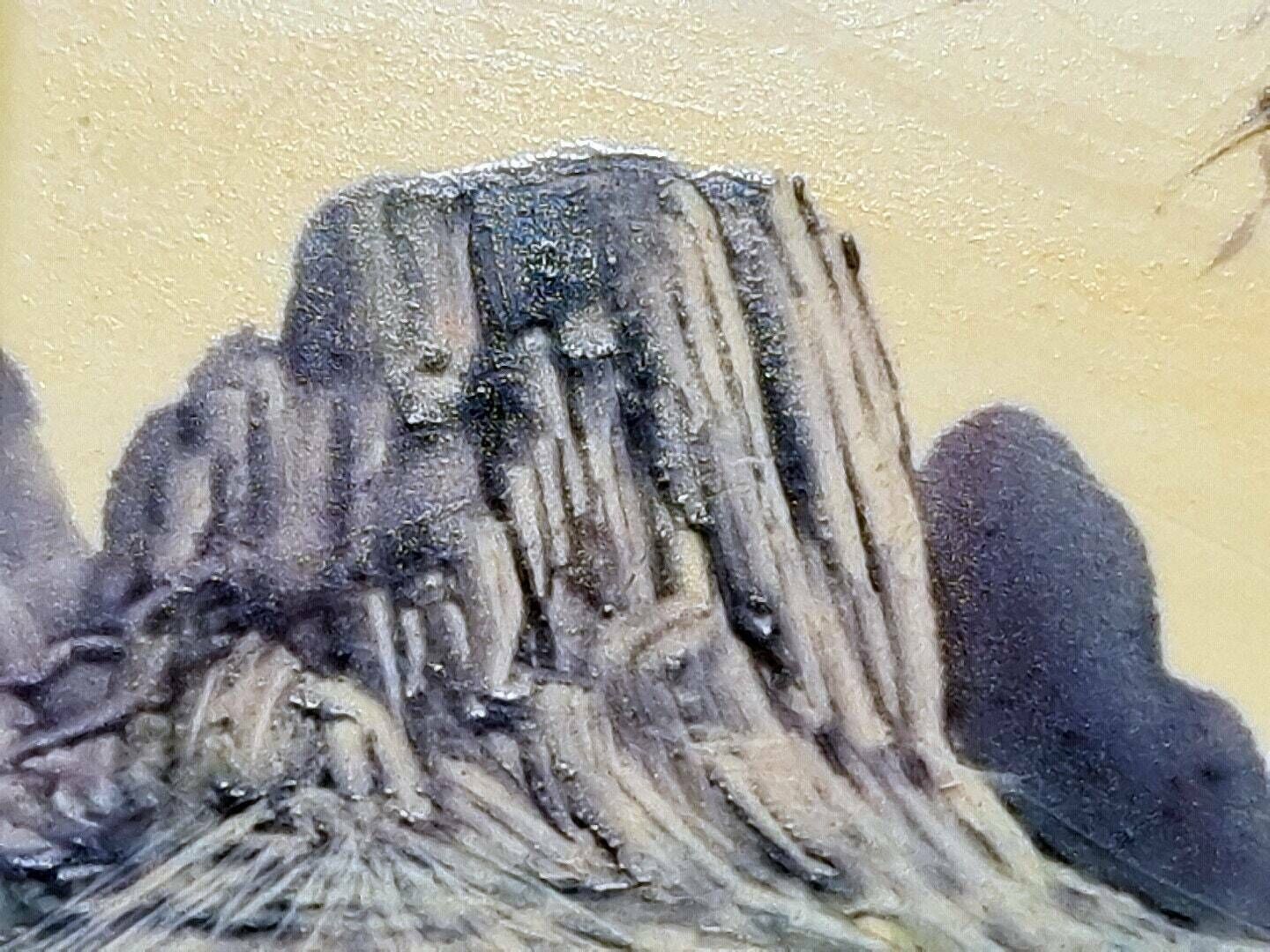 Mid 20th Century, Central Australia Landscape Painting In Oil On Bakelite Mounted On Ceramic Tile photo vintage
