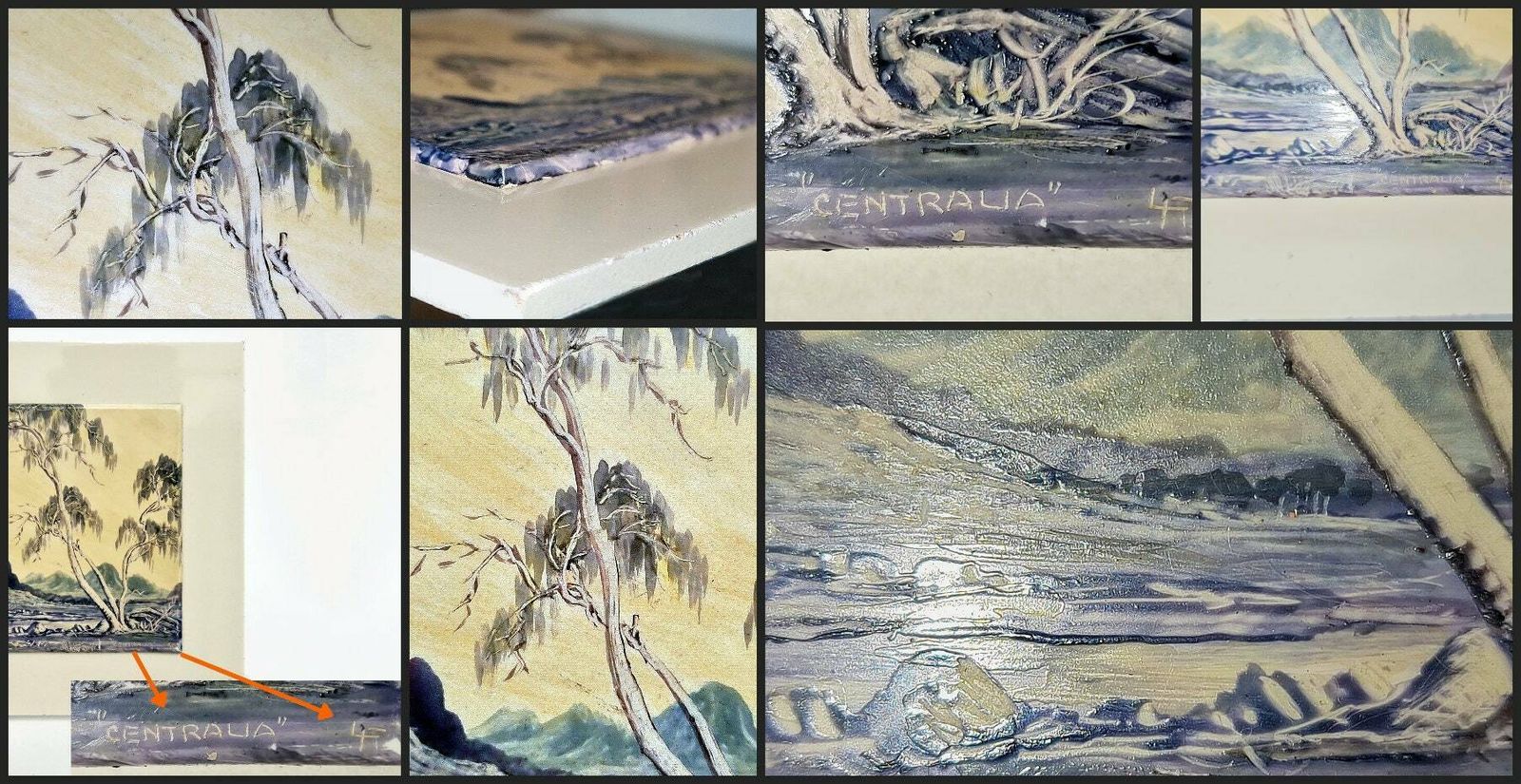 photo furniture Mid 20th Century, Central Australia Landscape Painting In Oil On Bakelite Mounted On Ceramic Tile
