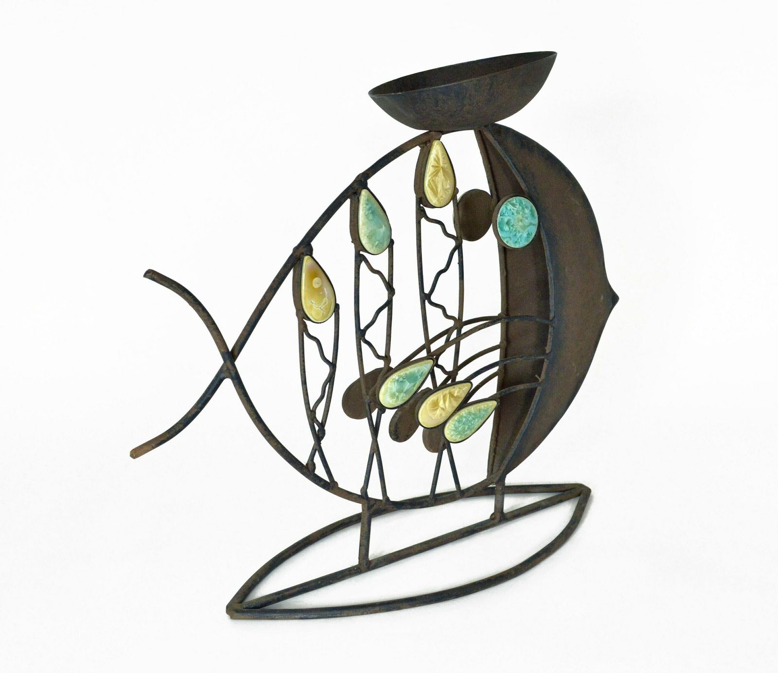 Fish Candleholder Sculpture   Mid Century Modern Atomic Style Metal & Enamel photo furniture