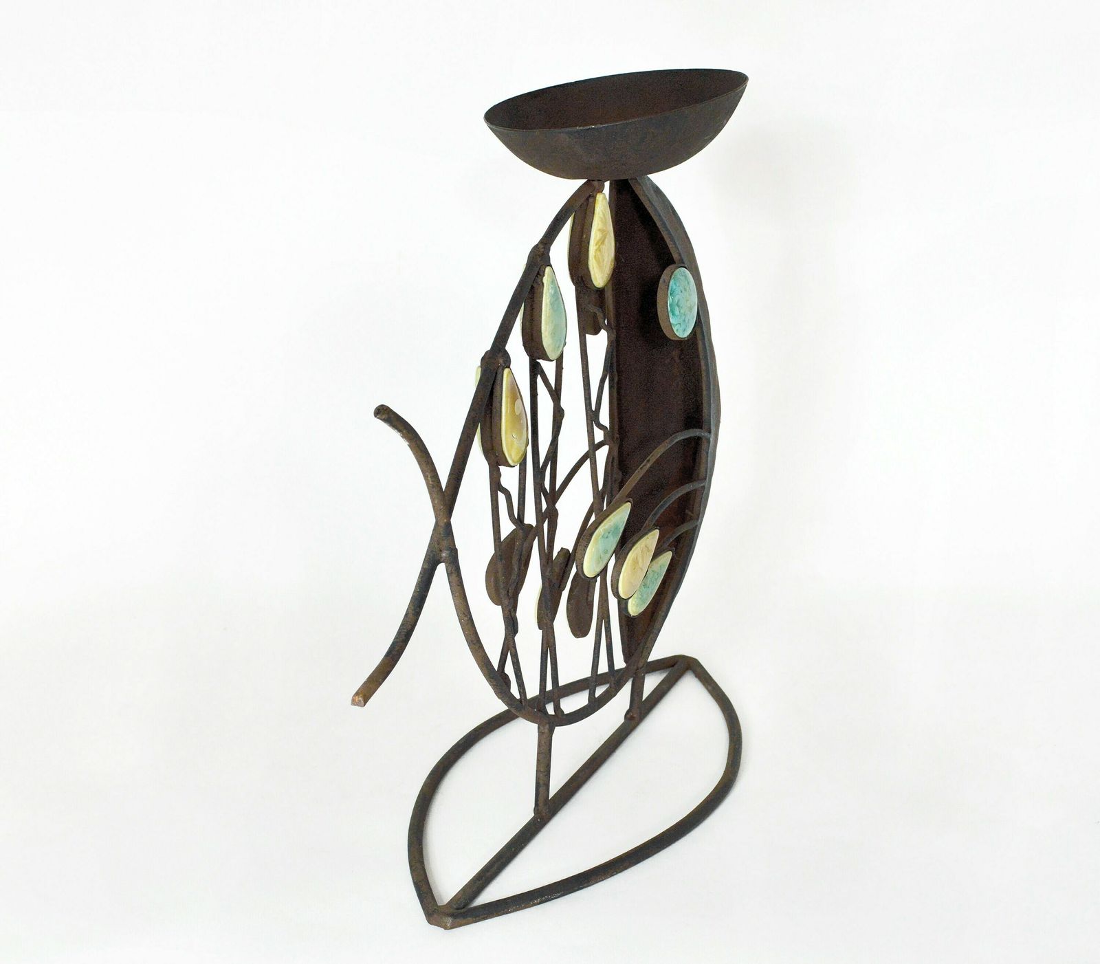 Fish Candleholder Sculpture   Mid Century Modern Atomic Style Metal & Enamel photo vinterior