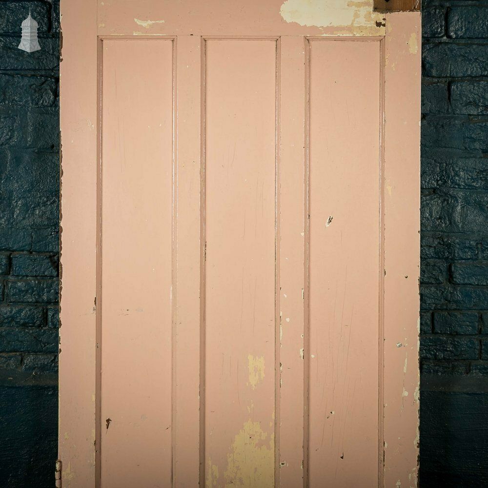 Pine Panelled Door, 1 Over 3 Panel Pink Painted 1930’s Style Door photo for sale