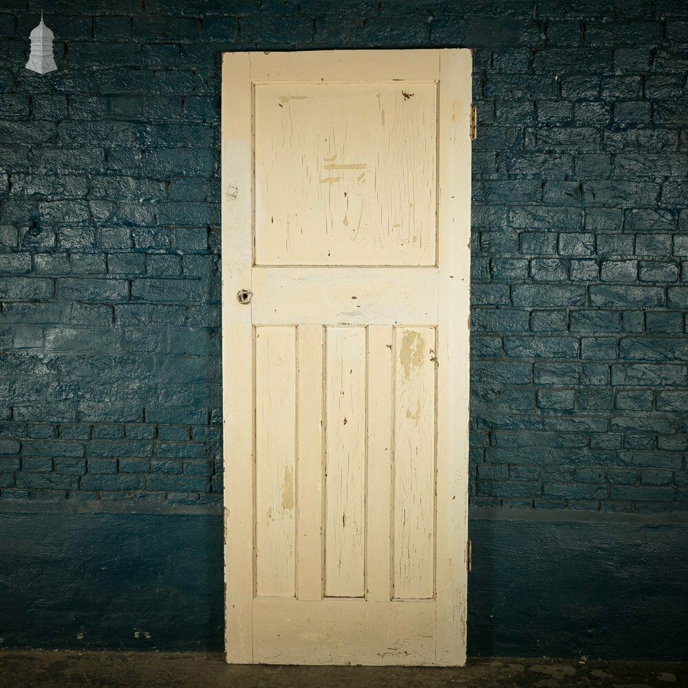 1930’s Style Door, 1 Over 3 Panelled Door, White Painted Finish photo vintage