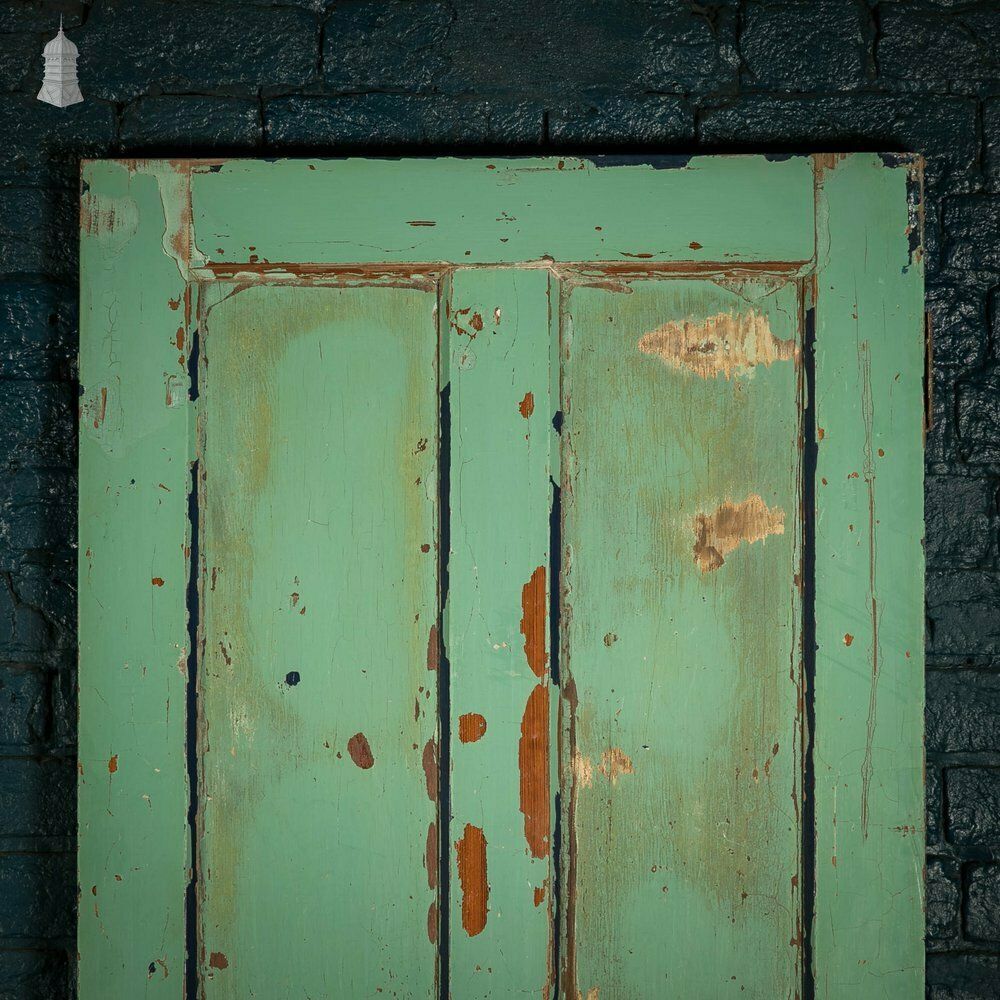 Pitch Pine Panelled Doors, Pair Of 4 Panel Doors With Green Distressed Paint Finish photo furniture