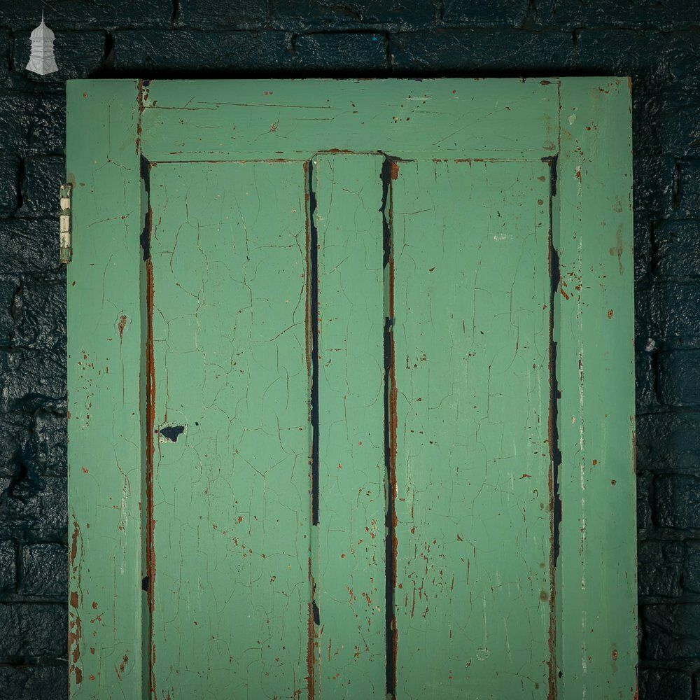 photo buy Pitch Pine Panelled Doors, Pair Of 4 Panel Doors With Green Distressed Paint Finish