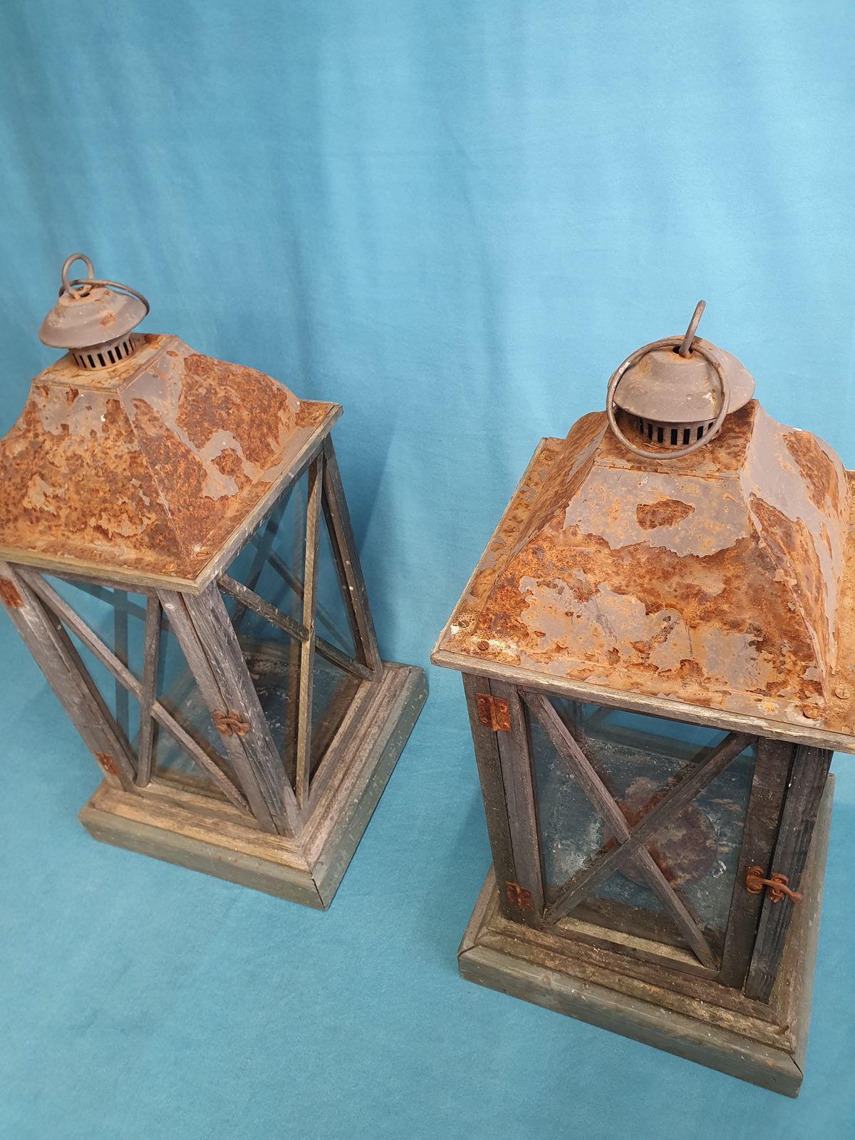 Pair Of Large Outside Candleholders In Wood And Metal photo 195.0