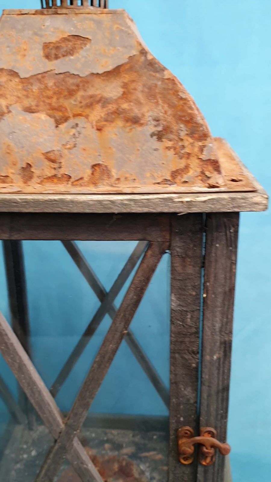 Pair Of Large Outside Candleholders In Wood And Metal photo vintage