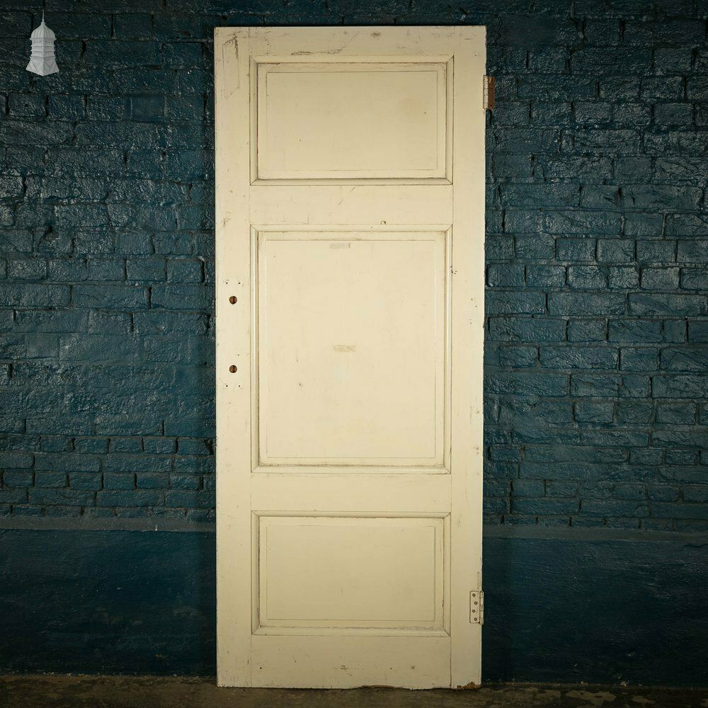 Pine Panelled Door, 3 Panel White Painted With Meeting Rail
