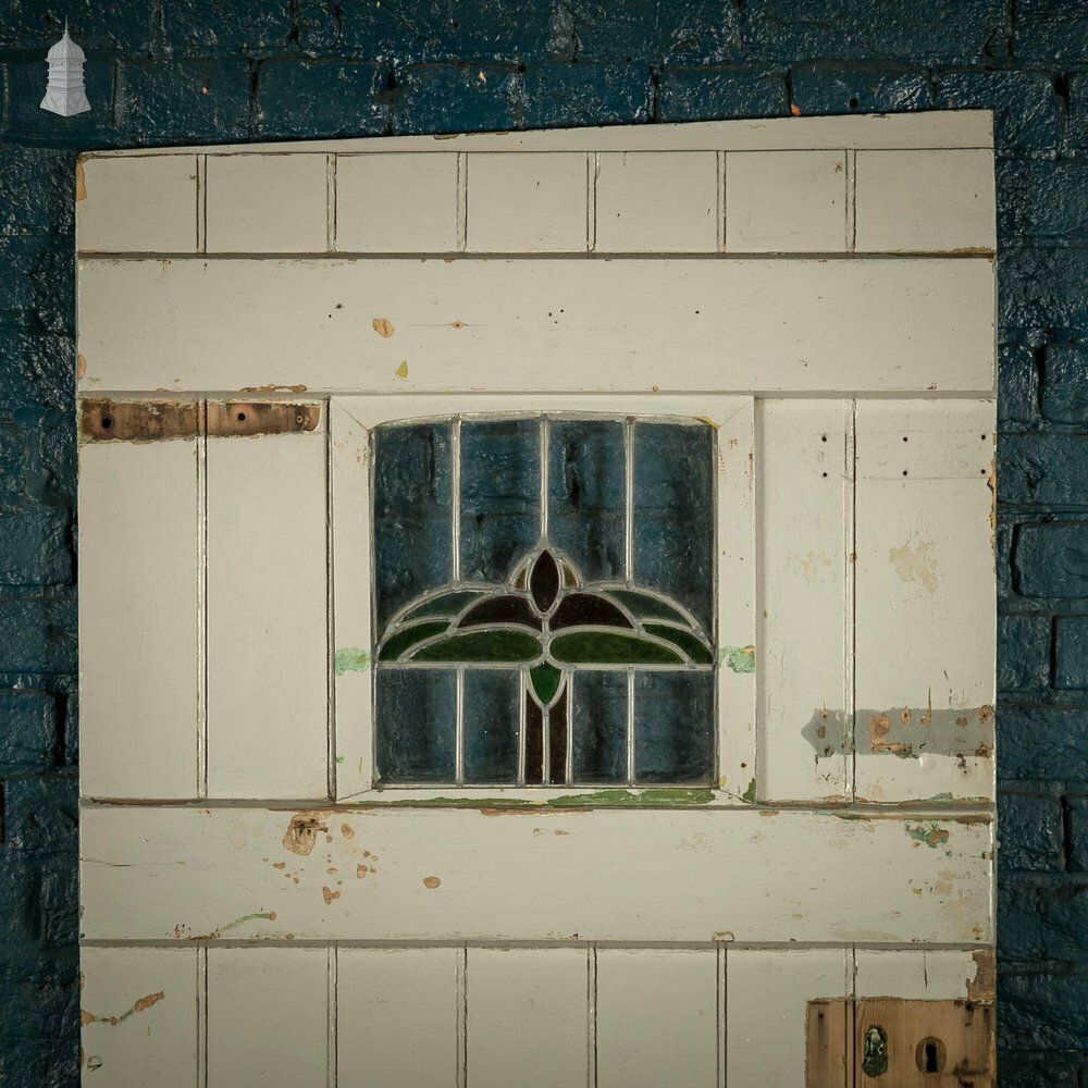 Glazed Ledged Door, Leaded Stained Glass photo for sale