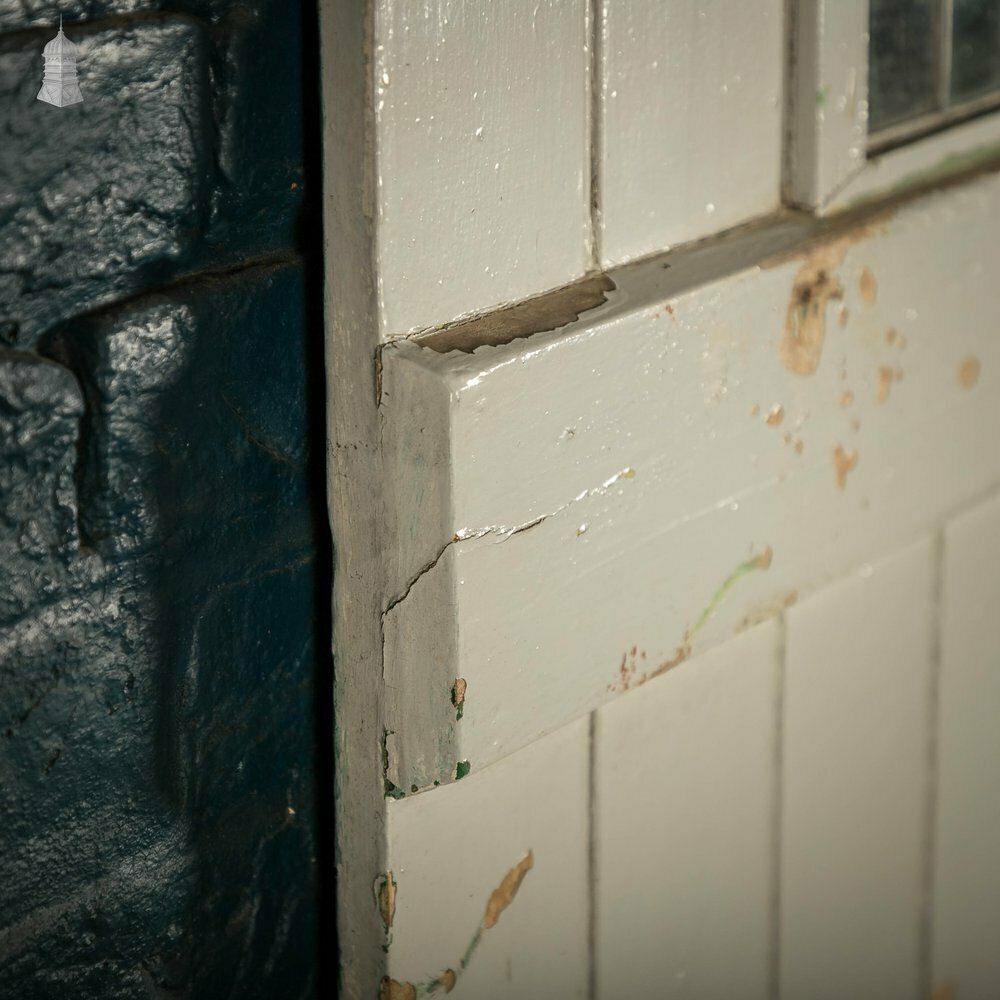 Glazed Ledged Door, Leaded Stained Glass photo vintage