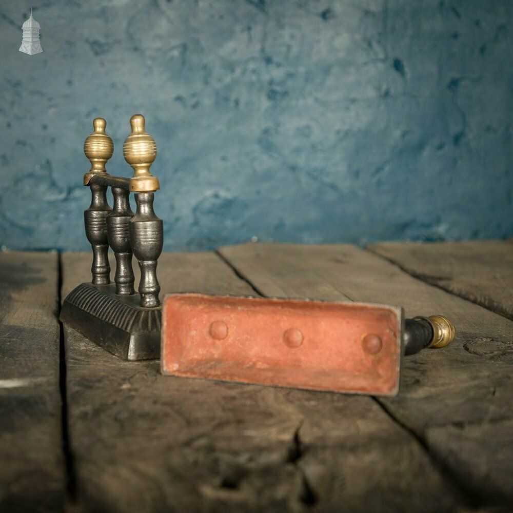 Companion Set Rests, Pair Of Cast Iron And Brass photo vintage
