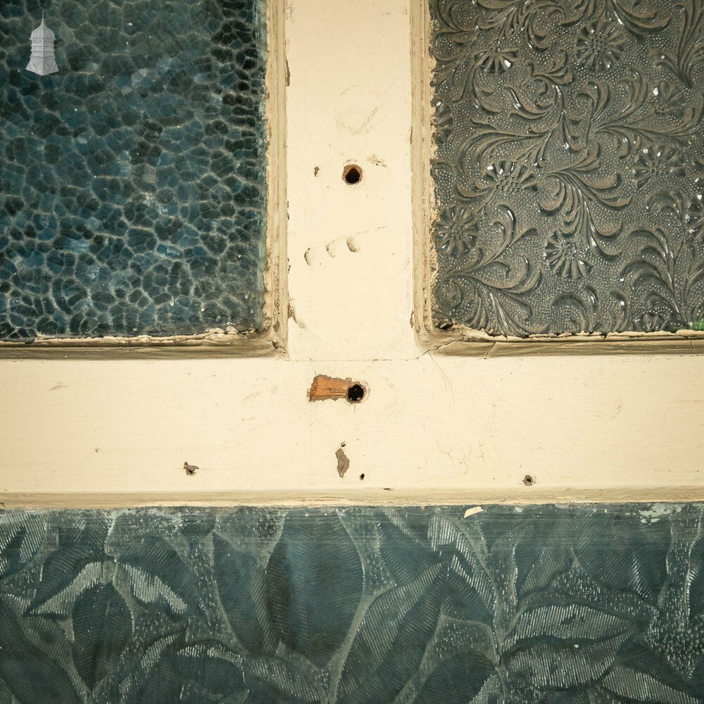 Half Glazed Door, 5 Panel White Painted Pine With Textured Glass photo vintage