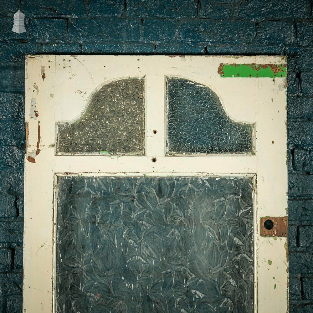 240.0 Half Glazed Door, 5 Panel White Painted Pine With Textured Glass photo