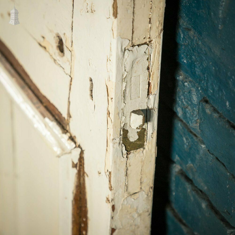 Half Glazed Door, White Painted Pine With Textured Glass photo vintage