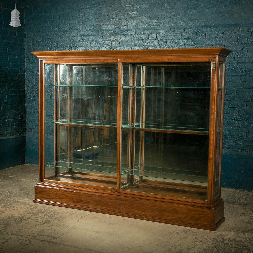 Museum Display Cabinet, 19th C Mahogany With Sliding Door And Mirrored Back