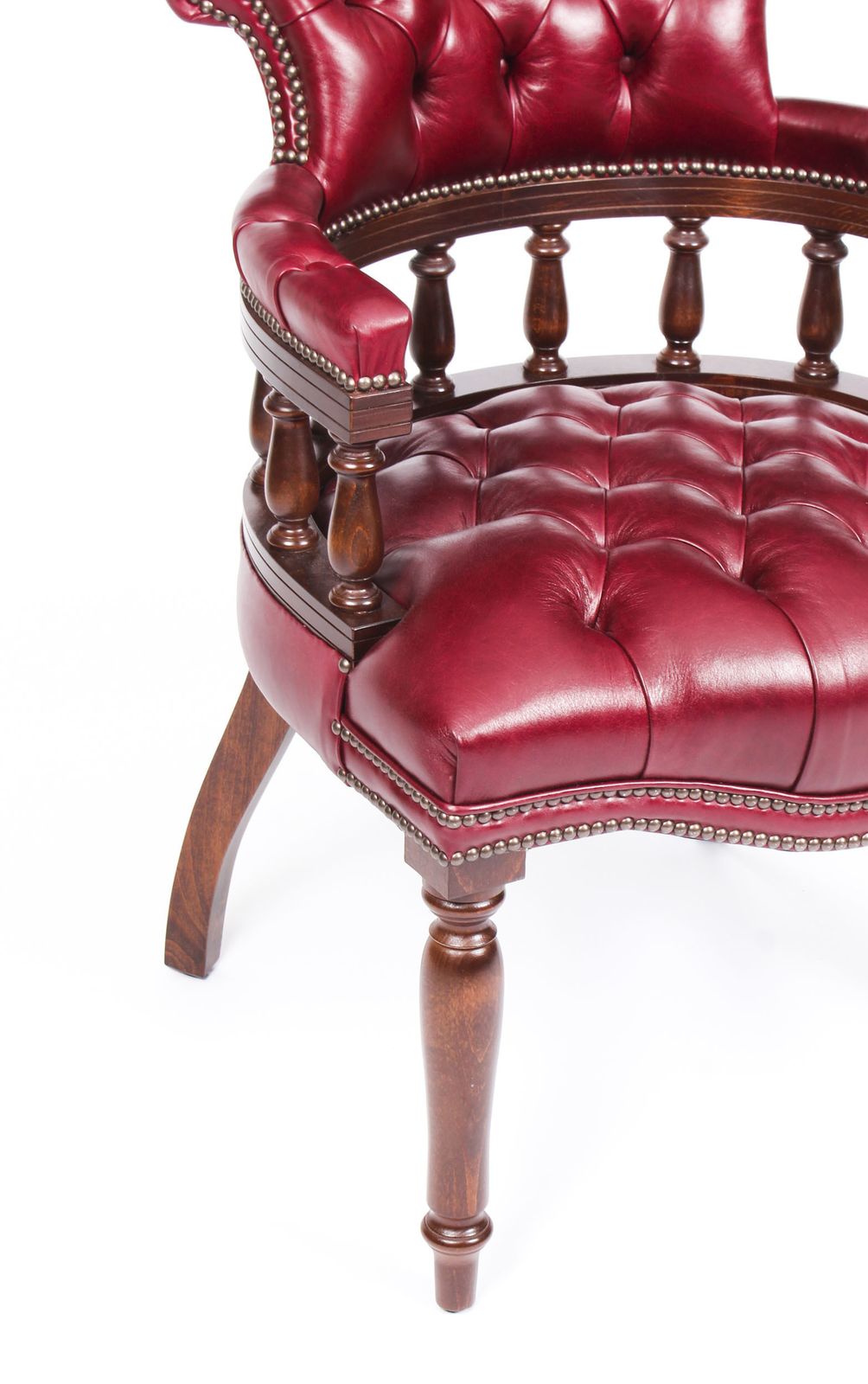Bespoke English Hand Made Leather Captains Desk Chair Burgundy photo vinterior