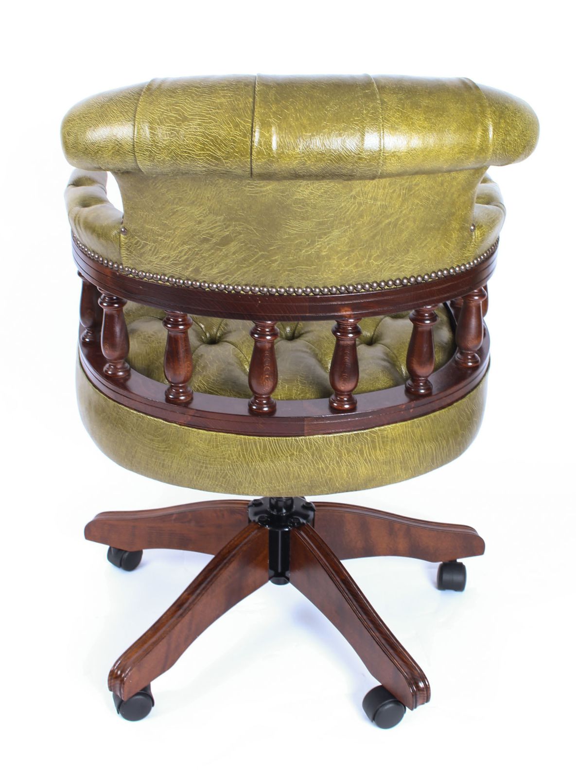 Bespoke English Hand Made Leather Captains Desk Chair Murano Leaf Green photo buy