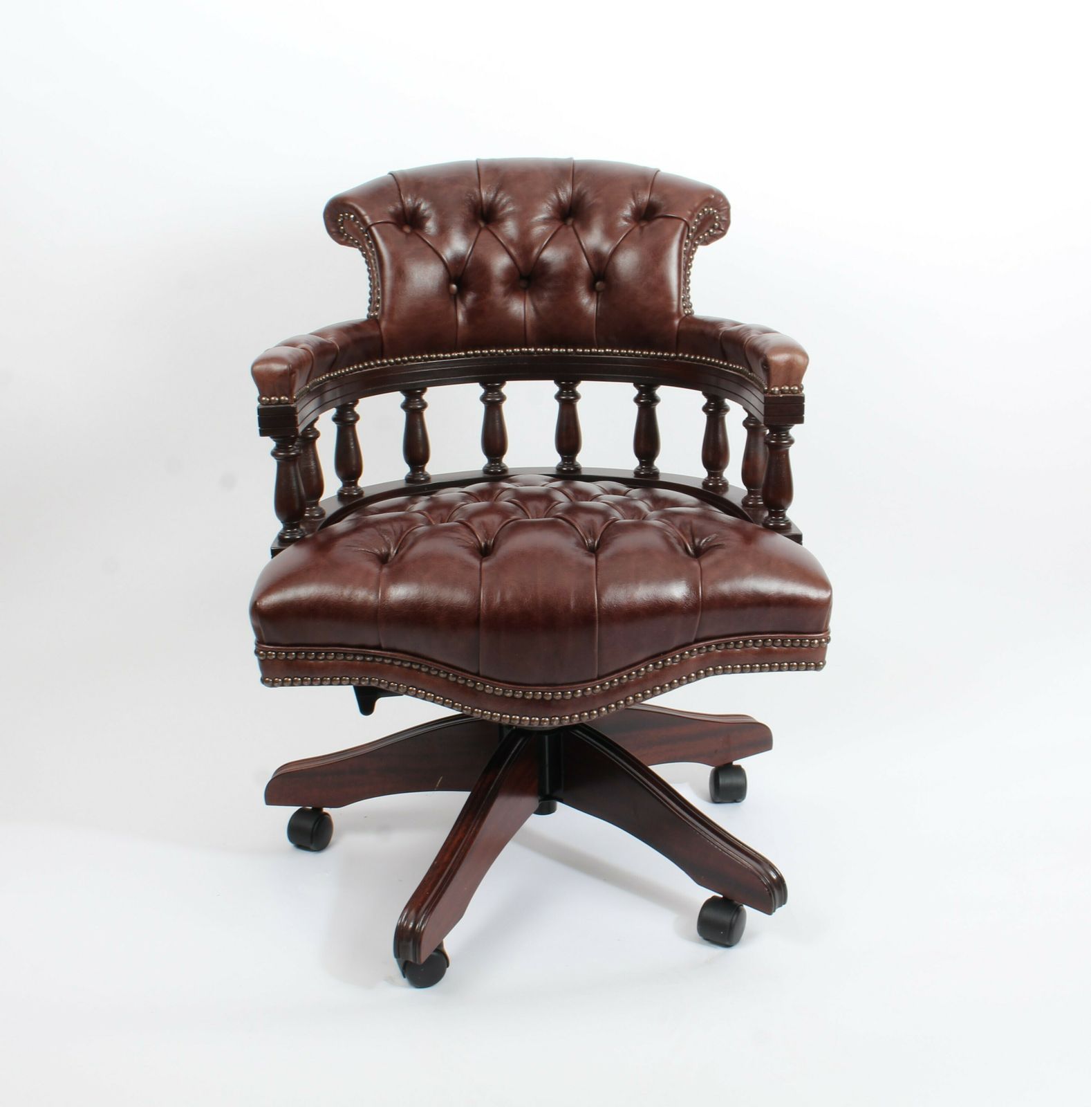 Bespoke English Hand Made Leather Captains Desk Chair Dark Brown Colour photo furniture