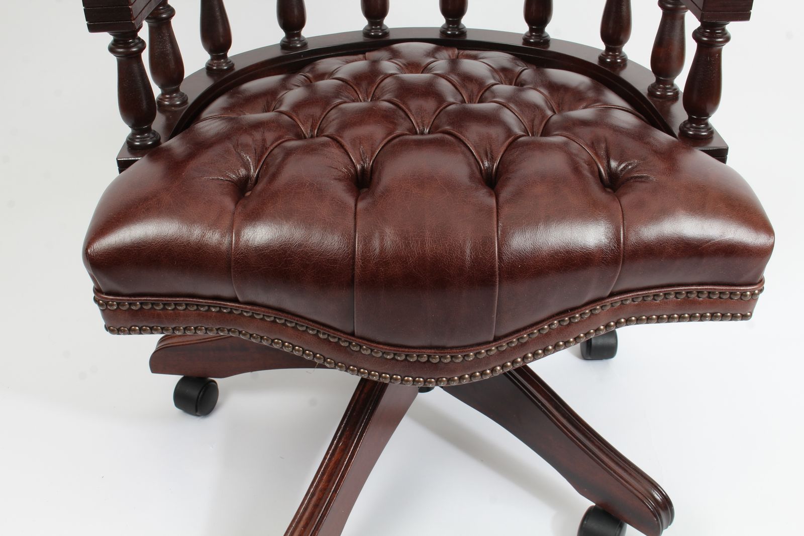 Bespoke English Hand Made Leather Captains Desk Chair Dark Brown Colour photo Furniture
