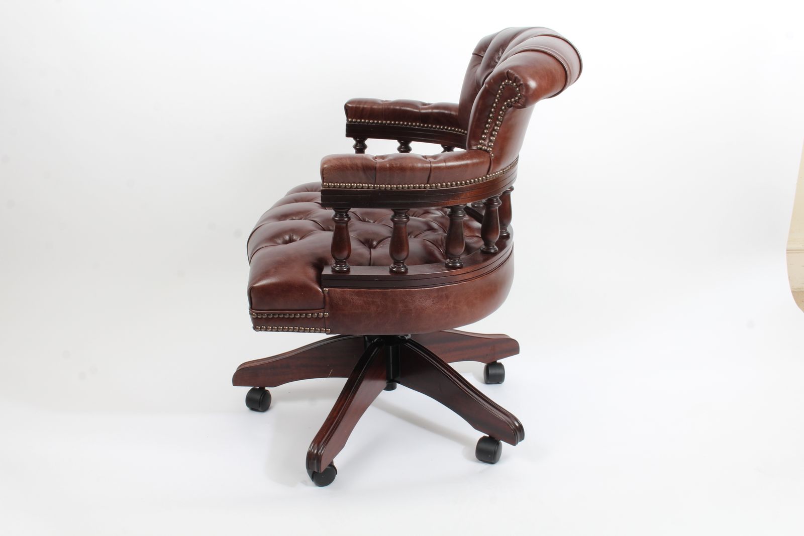 Bespoke English Hand Made Leather Captains Desk Chair Dark Brown Colour photo buy