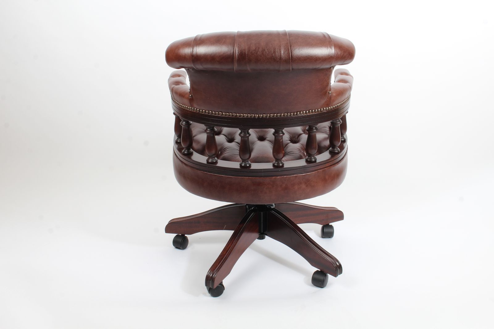 Bespoke English Hand Made Leather Captains Desk Chair Dark Brown Colour photo vintage