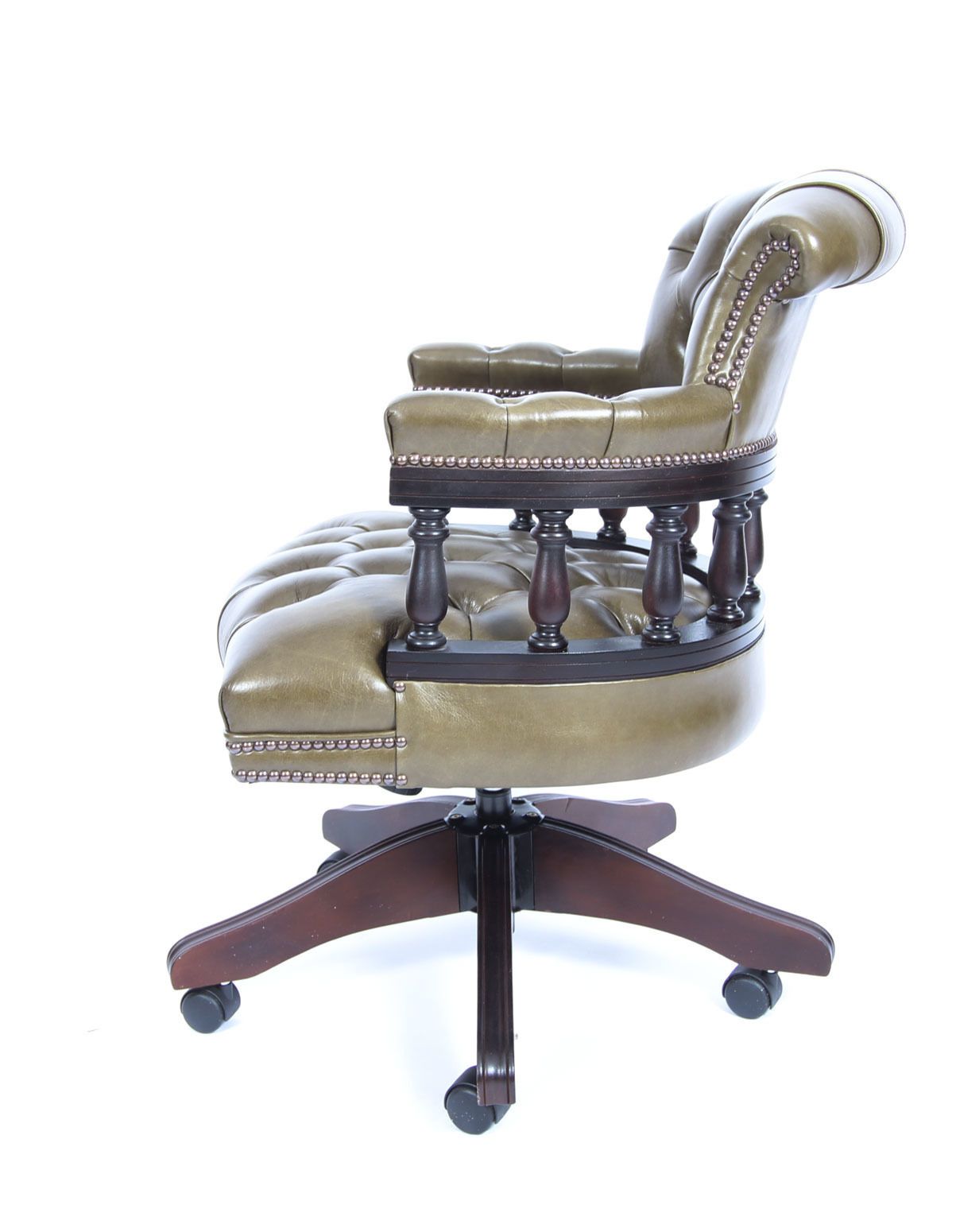 Bespoke English Hand Made Leather Captains Desk Chair Olive Green photo Furniture