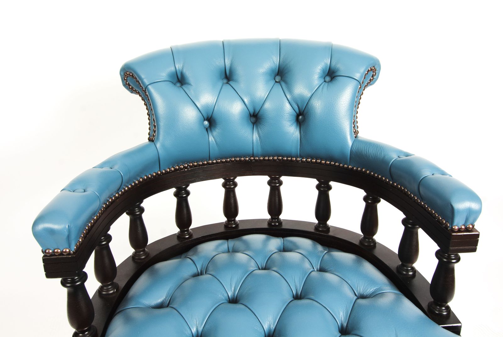 Bespoke English Hand Made Leather Captains Desk Chair Blue Teal photo 1625.0