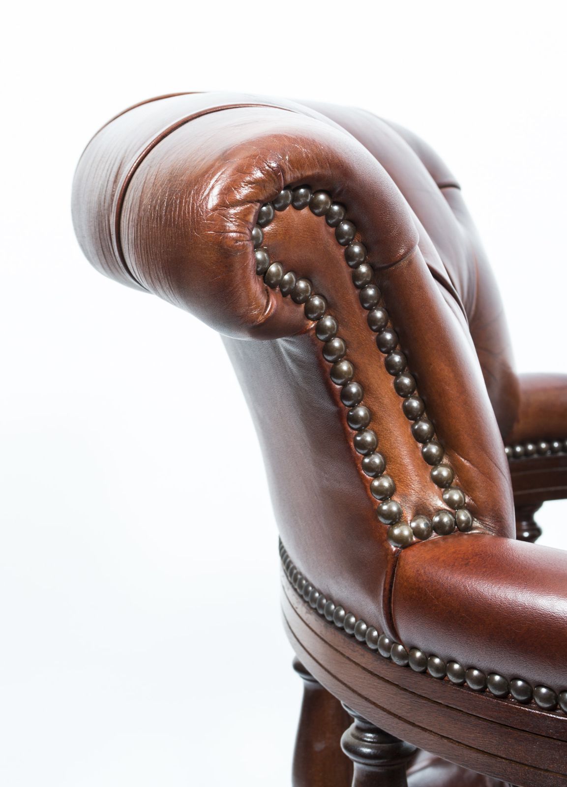 photo furniture Bespoke English Hand Made Leather Captains Desk Chair Bruciato