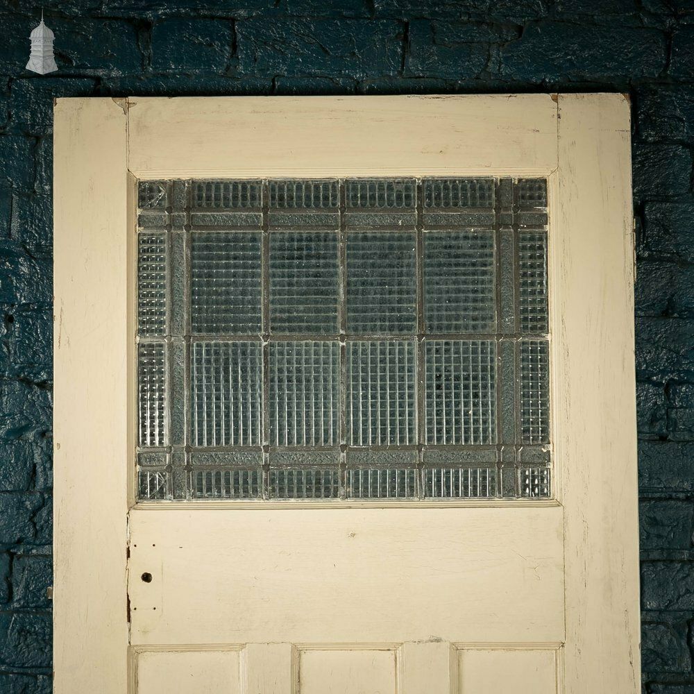 Half Glazed Door, 4 Panel Pine 1930’s Style Fitted With Leaded Cross Reeded Glass photo furniture