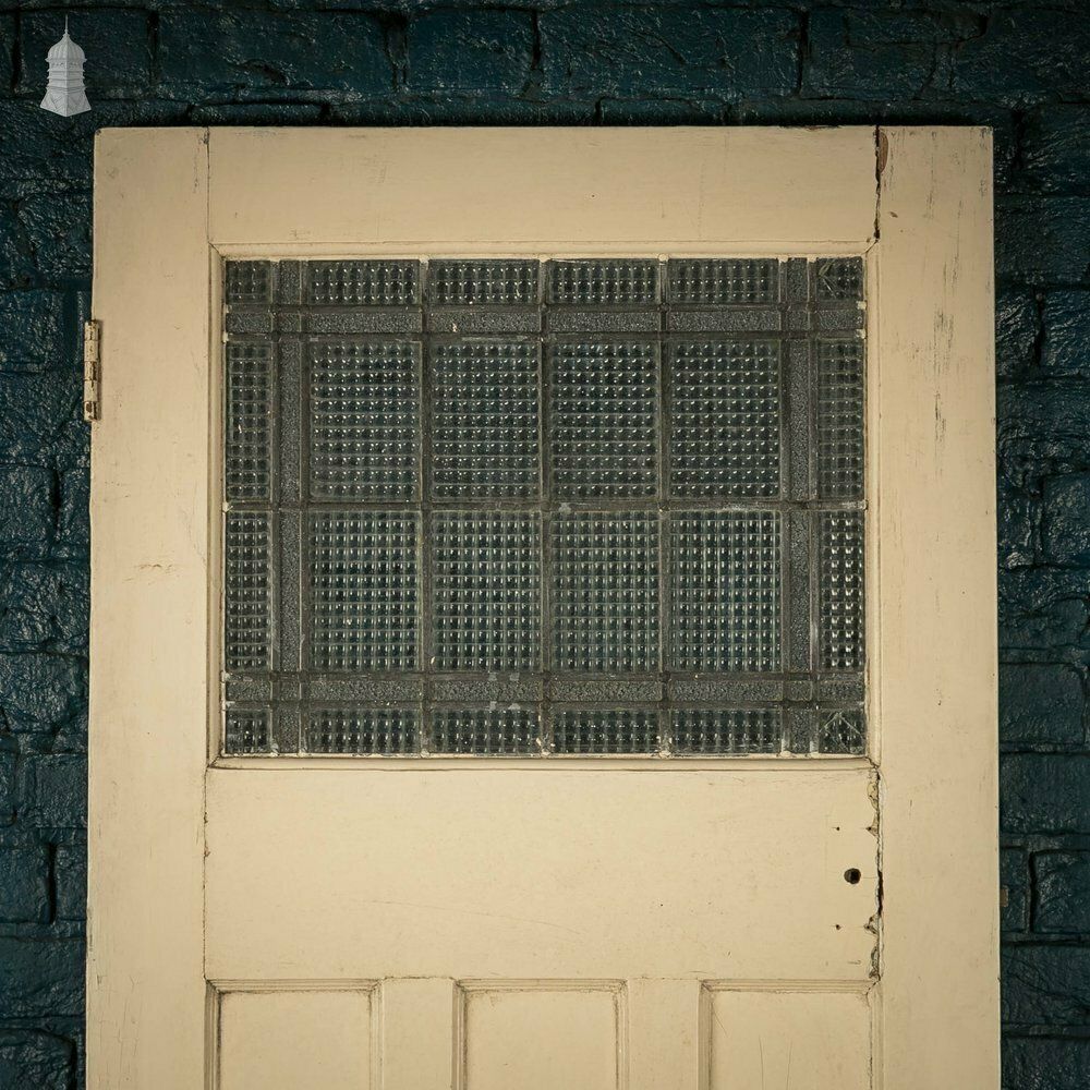 photo furniture Half Glazed Door, 4 Panel Pine 1930’s Style Fitted With Leaded Cross Reeded Glass