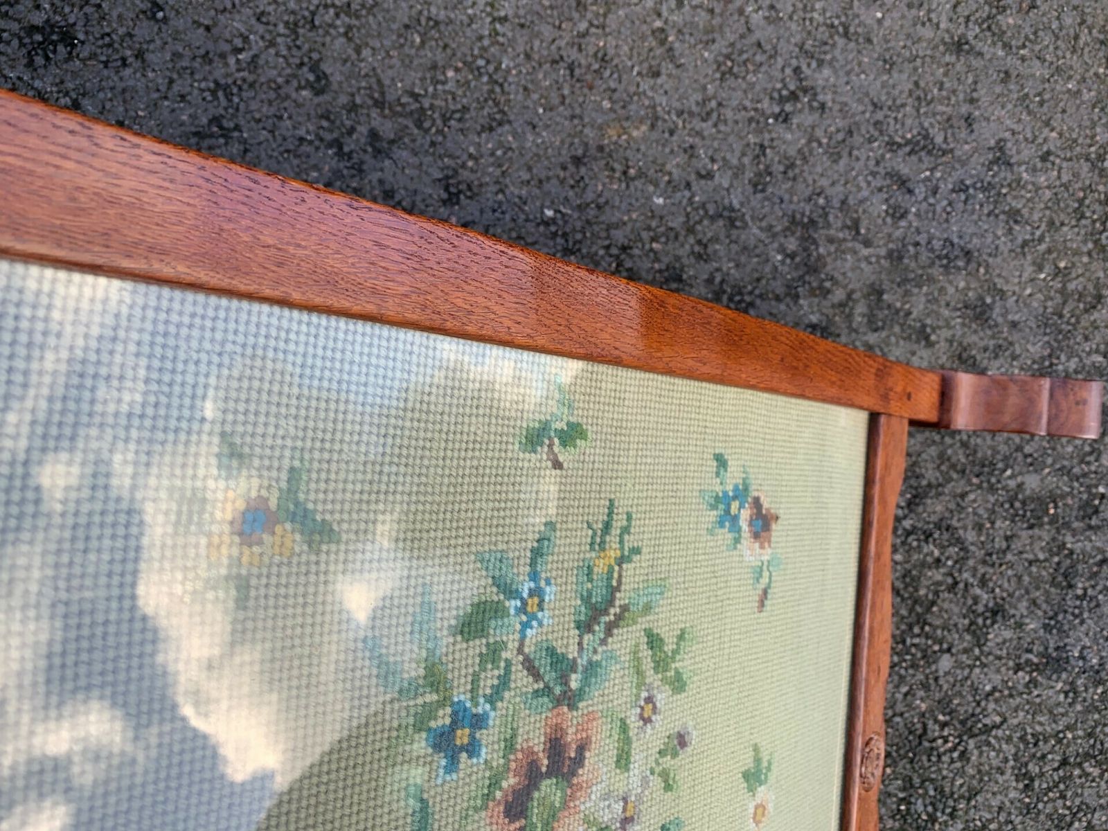 Antique Mouseman Style Adzed Oak & Tapestry Fire Screen photo buy