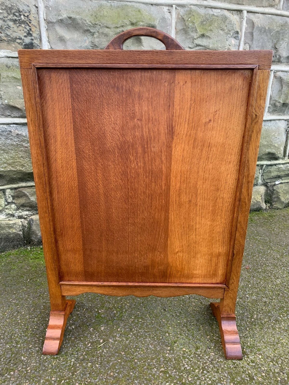 Antique Mouseman Style Adzed Oak & Tapestry Fire Screen photo vintage