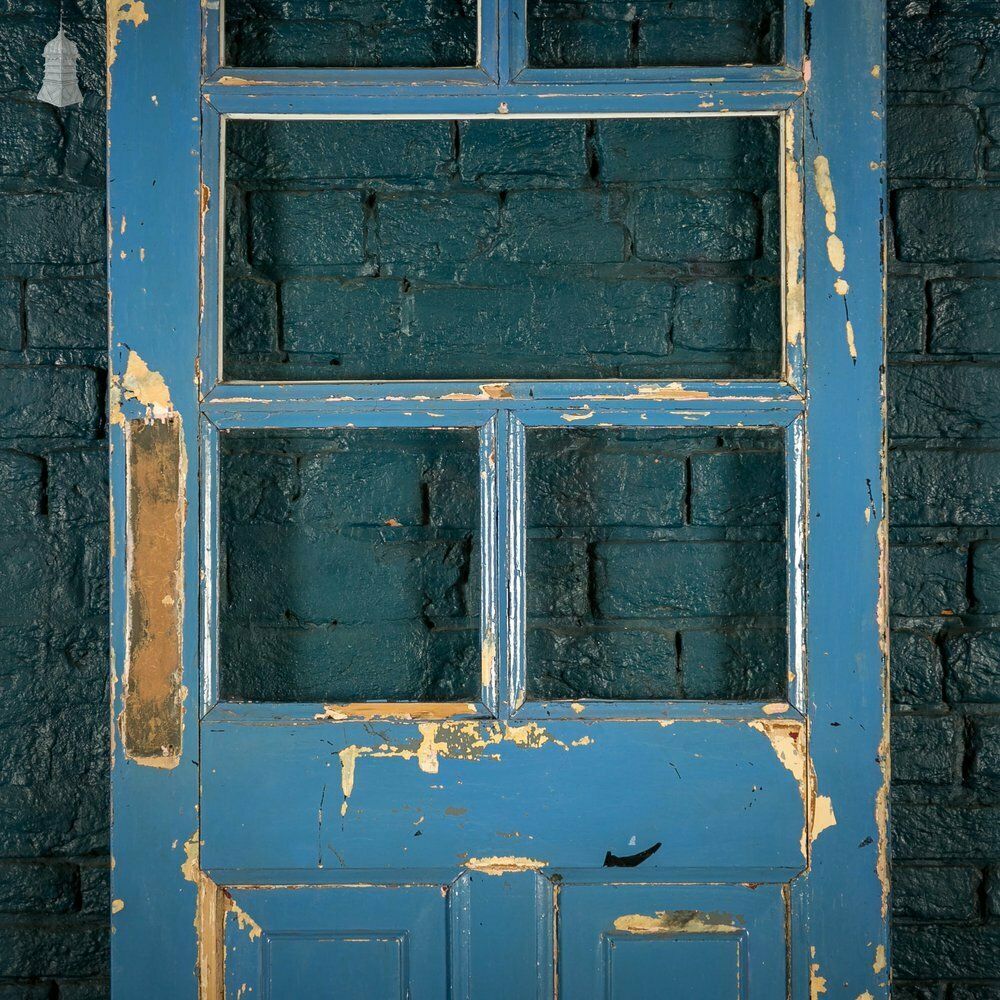 Half Glazed Door, Pine With Blue Painted Finish photo for sale