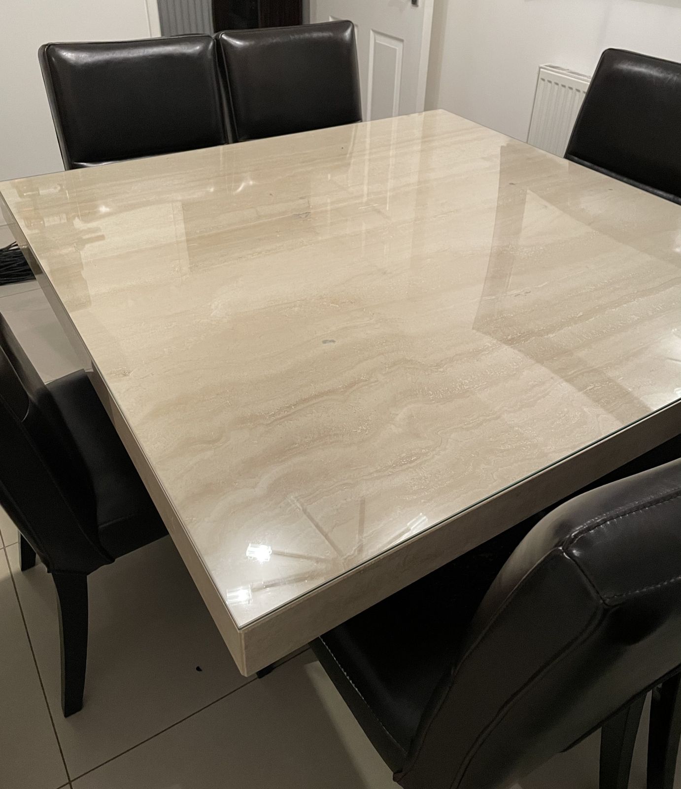 Dansk Travertine 1300x1300 Wenge Wood Pedestal Dining Table And Six Chairs. photo for sale