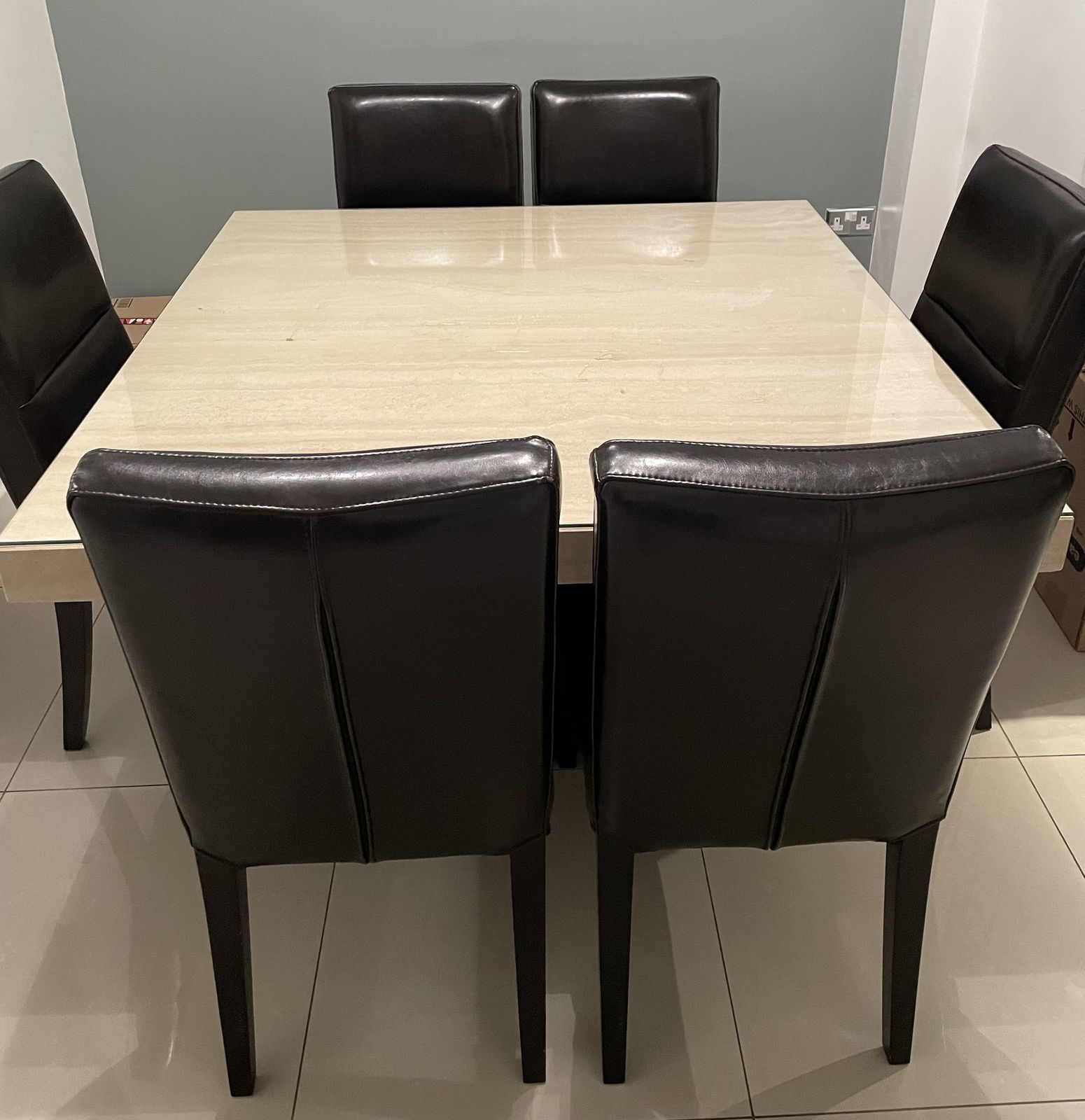 Dansk Travertine 1300x1300 Wenge Wood Pedestal Dining Table And Six Chairs. photo Furniture