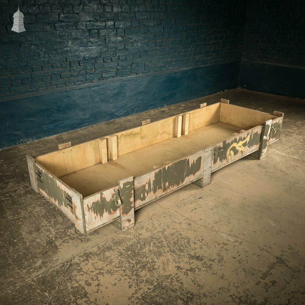 540.0 Military Shipping Crates, Pair Of Green Painted Wooden Aircraft Part Shipping Boxes Reclaimed From A Norfolk Raf Base photo