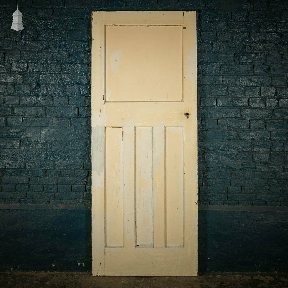 Pine Panelled Door, 1 Over 3 Panel White Painted 1930’s Style Door