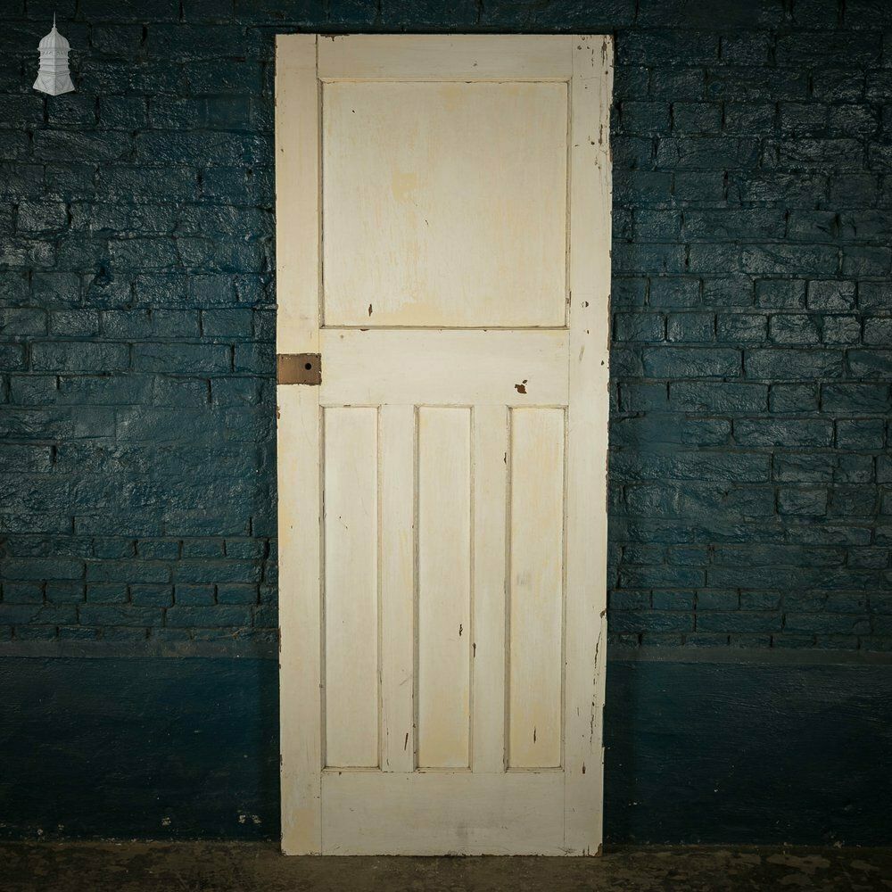 photo for sale Pine Panelled Door, 1 Over 3 Panel White Painted 1930’s Style Door