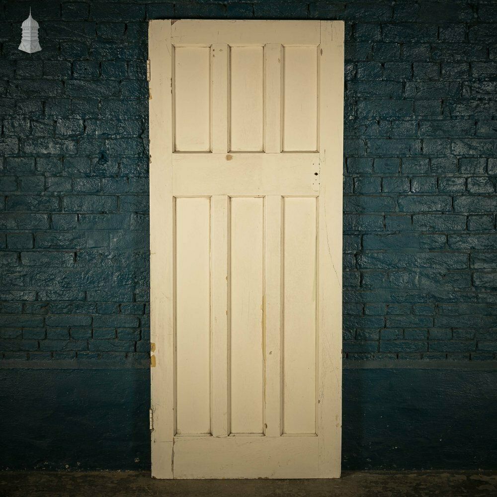Pine Panelled Door, Moulded 6 Panel, White Painted photo vintage