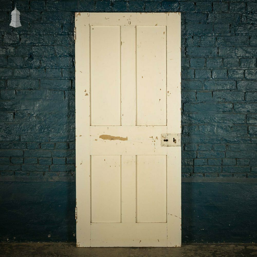 Pine Panelled Door, White Painted photo vintage