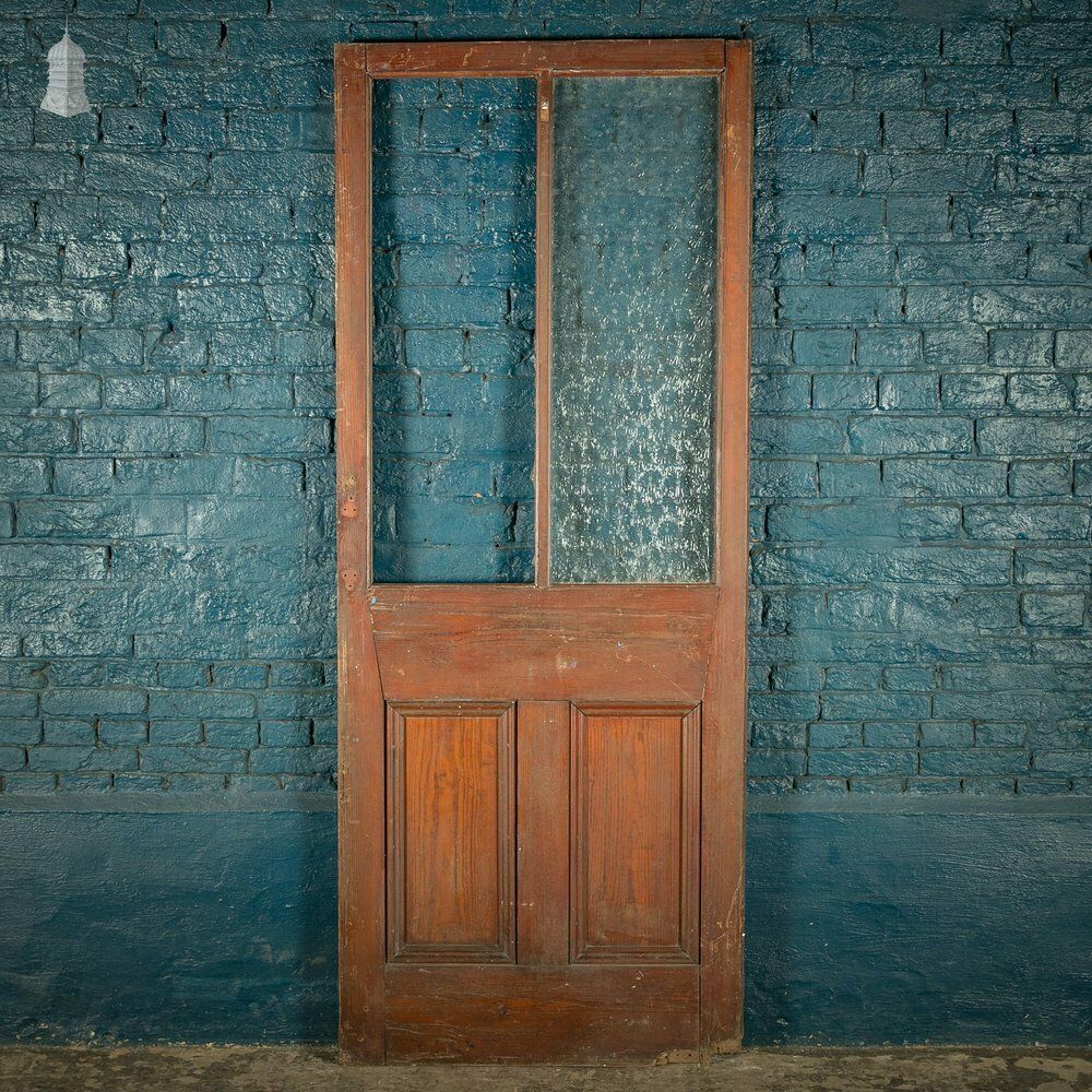 Half Glazed Door, Pine Gunstock Rails, Floral Textured Glazing