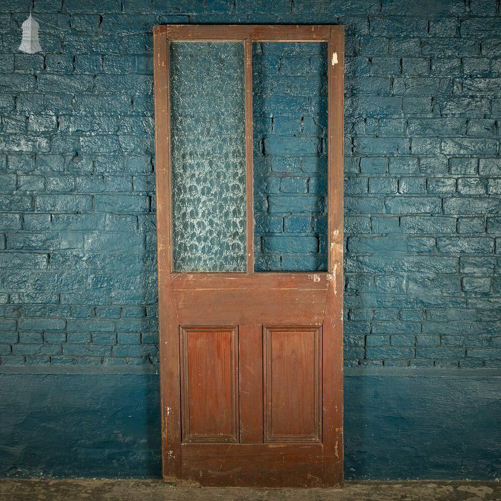 Half Glazed Door, Pine Gunstock Rails, Floral Textured Glazing photo vintage