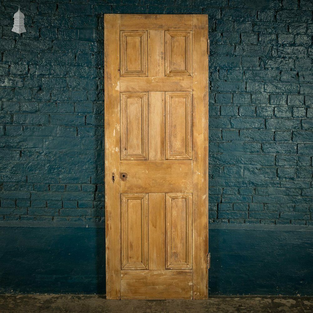 Pine Panelled Door, 6 Panel Scumble Paint Finish photo vintage