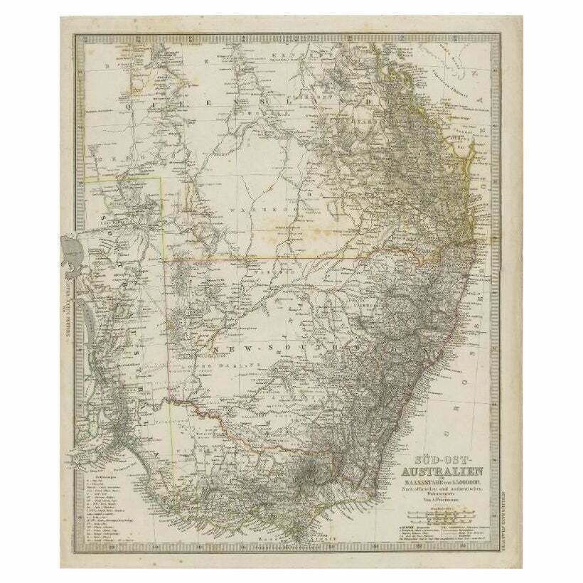 Antique Map Of South East Australia By Stieler, C.1848