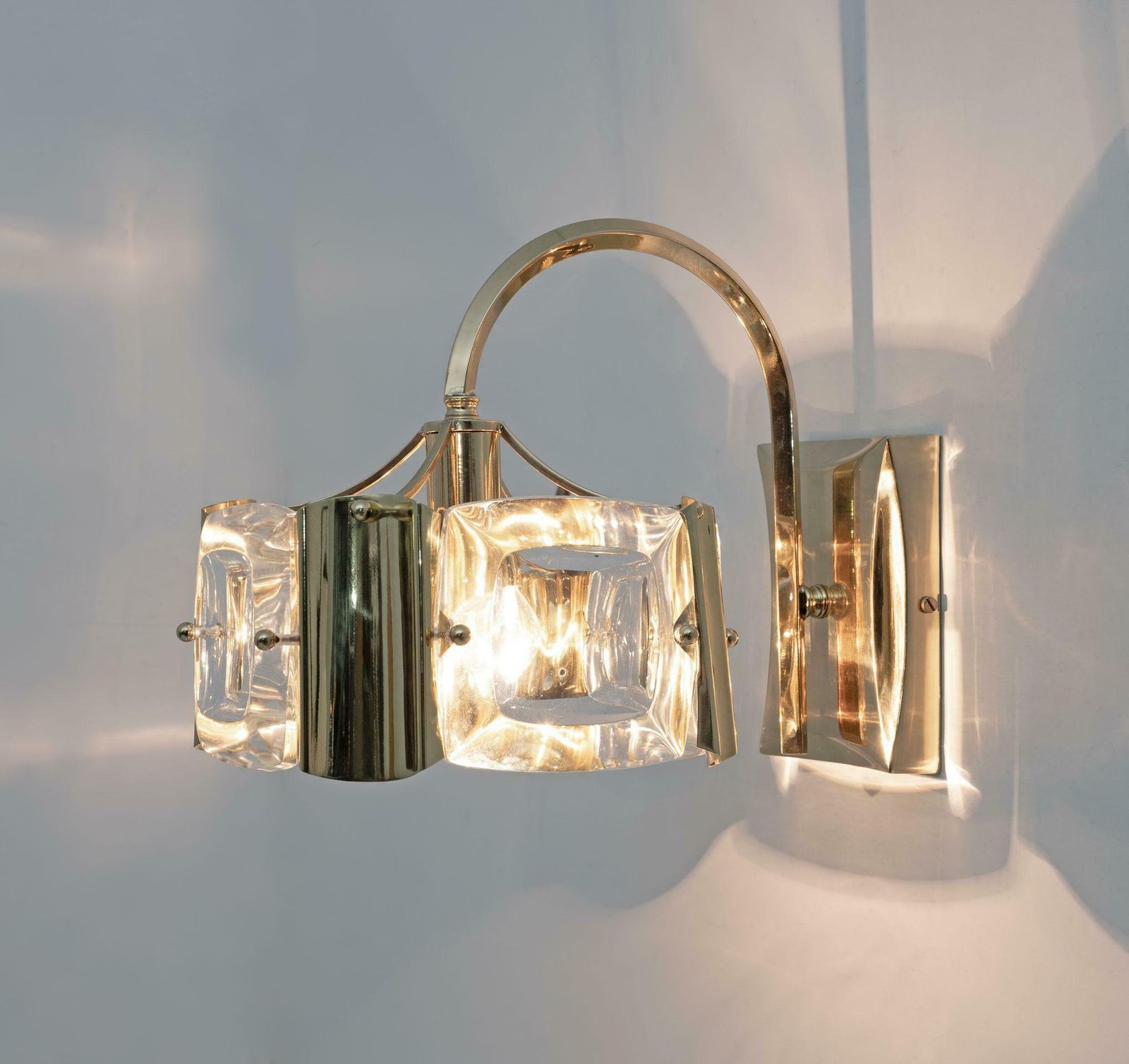 Oscar Torlasco Mid Century Modern Italian Glass And Brass Sconces By Stilkronen photo for sale