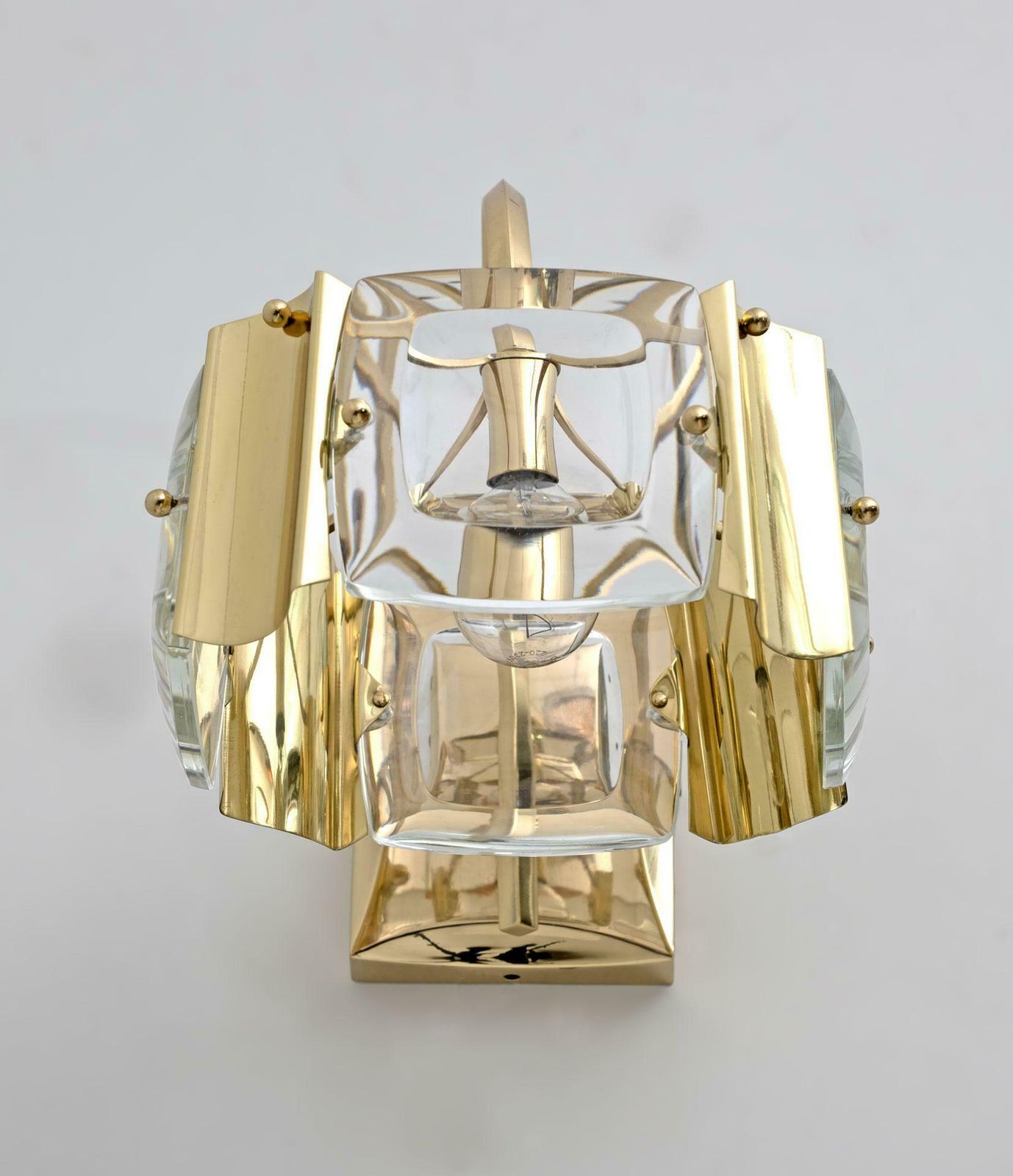 Oscar Torlasco Mid Century Modern Italian Glass And Brass Sconces By Stilkronen photo vintage