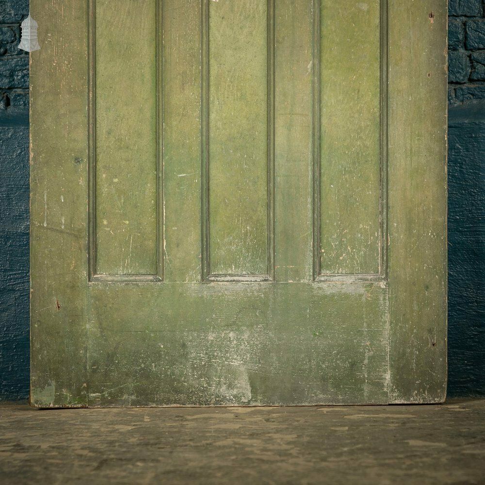 Pine Panelled Door, 1930s 4 Moulded Panels Green Stained Finish photo Home Fixtures