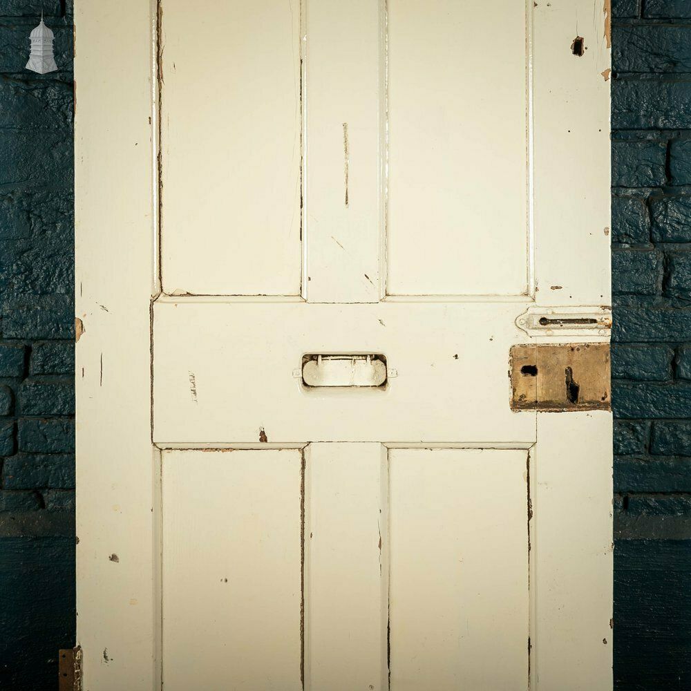 Pine Panelled Door, 4 Panel White Painted Front Door photo vintage