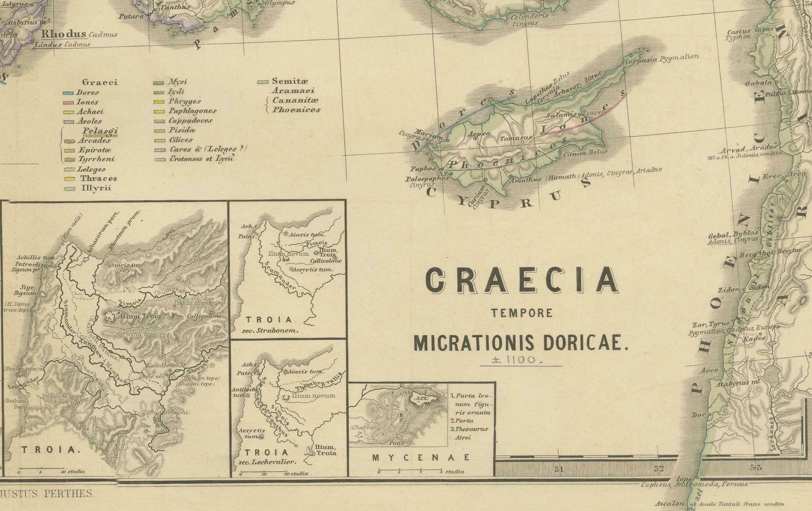 Original Map Of Greece At The Time Of The Dorian Migration, Published In 1880 photo vinterior